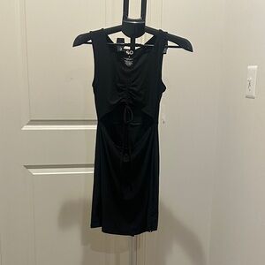 SO Black Ruched Cutout Tank Dress with Tie Detail